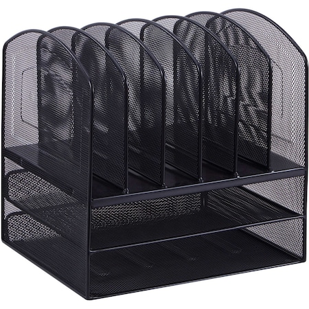 Lorell Mesh Desk Organizer, 8 Compartments, Horizontal/Vertical, Black LLR37523
